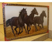 Картина репродукция 60Х100 №137 Бегущие черные лошади